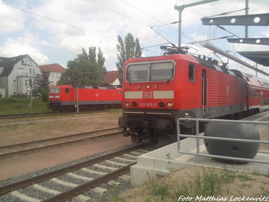 143 852-2 als S1 mit zeil Warnemnde & 143 250 als S1 aus Warnemnde im Bahnhof Rostock Hbf am 22.6.13