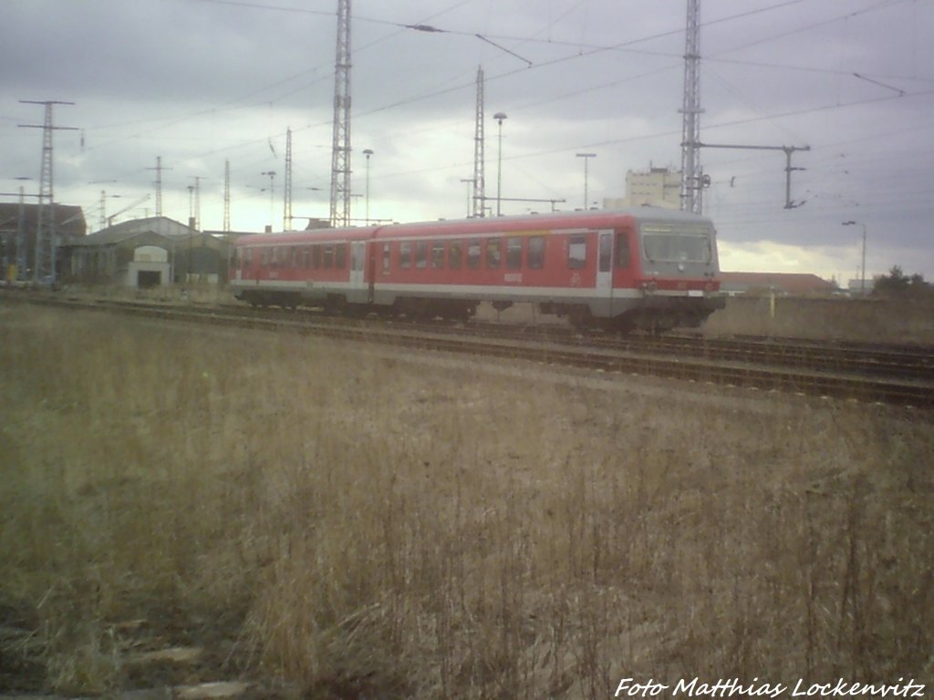BR 628 als RE6 mit Ziel Stettin bei der Einfahrt in den Bahnhof Pasewalk am 13.4.13