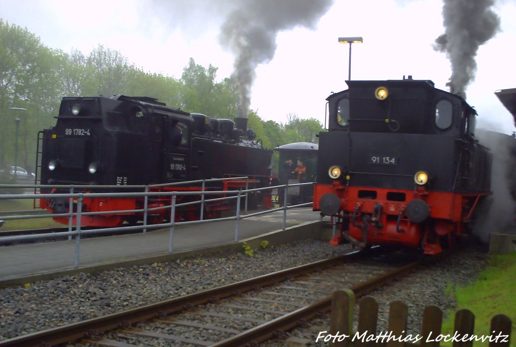 RBB 99 1782 & 91 134 im Bahnhof Putbus beim Bahnhofsfest Putbus am 14.5.11