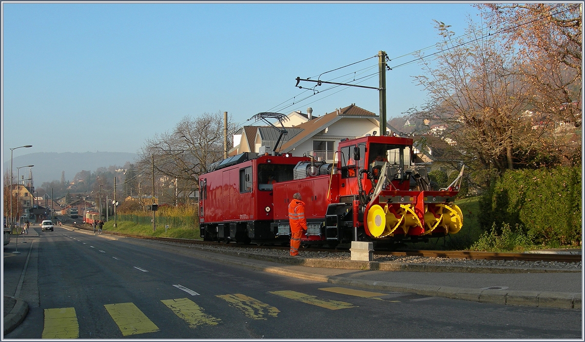 Die MVR HGem 2/2 2501 in Blonay auf Probefahrt.
5. Dez. 2016