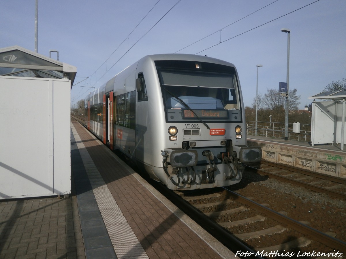 MRB VT 006 mit ziel Eilenburg im Bahnhof Delitzsch ob Bf am 12.4.15