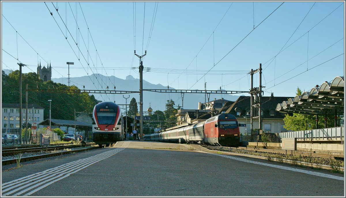 SBB RABe 511 und Re 460 in Vevey. 
3. Sept. 2013