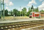 mecklenburg-vorpommern/258578/bahnhof-bergen-auf-ruegen-am-14699 Bahnhof Bergen auf Rgen am 14.6.99. / Einfahrt RB14 aus Ostseebad Binz auf Gleis 4 in Bergen auf Rgen (Frher Bergen (Rgen))