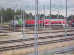 BR 650 der Vossloh Lokomotives und eine 112er der RBSH im BW Rostock am 16.6.14