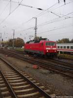120 149-0 auf Rangierfahrt im Bahnhof StraLsund Hbf am 12.10.13