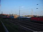 Blick auf die Abgestellten Loks der BR 143, BR 140 der PRESS & BR 155 der MEG in Halle (Saale) am 4.10.14