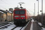 BR 143/729764/143-032-verlaesst-den-bahnhof-delitzsch 143 032 verlsst den Bahnhof Delitzsch ob Bf in Richtung Eilenburg am 18.2.21