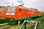 Werbelok 145 019 steht am 24 July 1999 in Mainz Hbf.