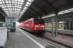 146 008 als RE30 mit ziel Magdeburg Hbf im Bahnhof Halle/Saale Hbf am 4.5.20
