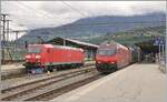 BR 185/864175/die-db-185-104-7-und-eine Die DB 185 104-7 und eine SBB Re 460 in Brig. 

12. Sept. 2024