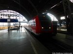 Mit Stuerwagen voraus kommt 146 017 in den Leipziger Hauptbahnhof eingefahren am 2.7.16