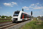 abellio-rail-mitteldeutschland/798238/1648-445945-bei-der-einfahrt-in 1648 445/945 bei der Einfahrt in den Bahnhof Halberstadt am 2.6.22