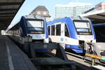 bayrische-oberland-bahn-bob/735207/vt-482-und-vt-490-der VT 482 und VT 490 der BRB im Bahnhof Mnchen Hbf am 24.3.21