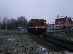203 843-8 auf dem Anschlussgleis vom Saalehafen zum Bahnhof Trotha in Halle (Saale) am 23.1.15