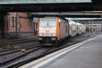 Metronom mit einer hvle Diesellok bei der Einfahrt in Hamburg-Harburg um 11:32 mit Ziel Hamburg Hbf am 24.01.2014