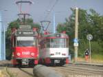 Wagen 1160 und Beiwagen 206 der HAVAG zwischen den Haltestellen Rennbahnkreuz und Saline am 11.6.15