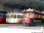 Blick auf die Historischen Straenbahnen im Historischen Straenbahnhof Leipzig-Mckern am 26.6.16
