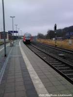 BR 642 als RE8 mit Ziel Wismar bei der Einfahrt in den Bahnhof Bad Doberan am 13.4.13