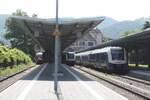 648 253/753 der DB und 622 703/203 und 622 725/225 mit 622 XXX/XXX im Bahnhof Bad Harzburg am 2.6.22