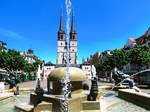sachsen-anhalt/563359/brunnen-auf-dem-hallmarkt-mit-blick Brunnen auf dem Hallmarkt mit Blick auf die Kirche am Marktplatz Halle (Saale) am 14.6.17