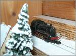 Ein mini Diorama von ca 10 mal 10 cm zum Testen der Landschaftsform  Winter , die dann in der Folge auf der Anlage und einem weitern, grösseren Diorama angewandt wurde.