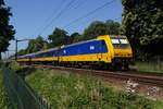 br-186-traxx-140ms/663528/ns-186-022-zieht-am-28 NS 186 022 zieht am 28 Juni 2019 ein IC-Zug bei Oisterwijk.