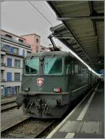 Die grüne Re 4/4 II 11159 in Lausanne. 
12. Nov. 2006