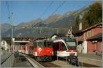 Bahnen der Jungfrau Region/291680/de-110-001-5-und-der-spatz De 110 001-5 und der Spatz 130 001-1 kreuzen sich in Brienz.
1. Okt. 2011