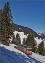 Bahnen der Jungfrau Region/327468/der-blm-be-44-22-auf Der BLM Be 4/4 22 auf der Fahrt nach Mürren kurz vor Winteregg. 9. März 2014