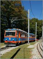 Ein Monte Generoso Zug auf Talfahrt bei der Zwischenstation Bellavista.
13. Sept. 2013