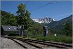 Sendy-Sollard, ein Bahnhof mit Weichen und Signalen aber ohne Bahnsteig, dabei halten hier (auf Verlangen) die zweistündlich verkehrenden Regionalzüge Montreux Zweisimmen sowie die