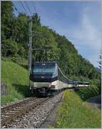 Die MOB Ge 4/4 8001 mit ihrem Panoramic Express auf dem Weg nach Montreux kurz nach Chamby.