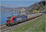 sbb-cargo/912892/die-gemietete-sbb-cargo-re-193 Die gemietete SBB Cargo Re 193 056 ist kurz vor Villeneuve mit einem Güterzug auf dem Weg in Richtung St-Maurice.
Im Hintergrund ist das Château de Chillon zu erkennen. 

2. April 2026