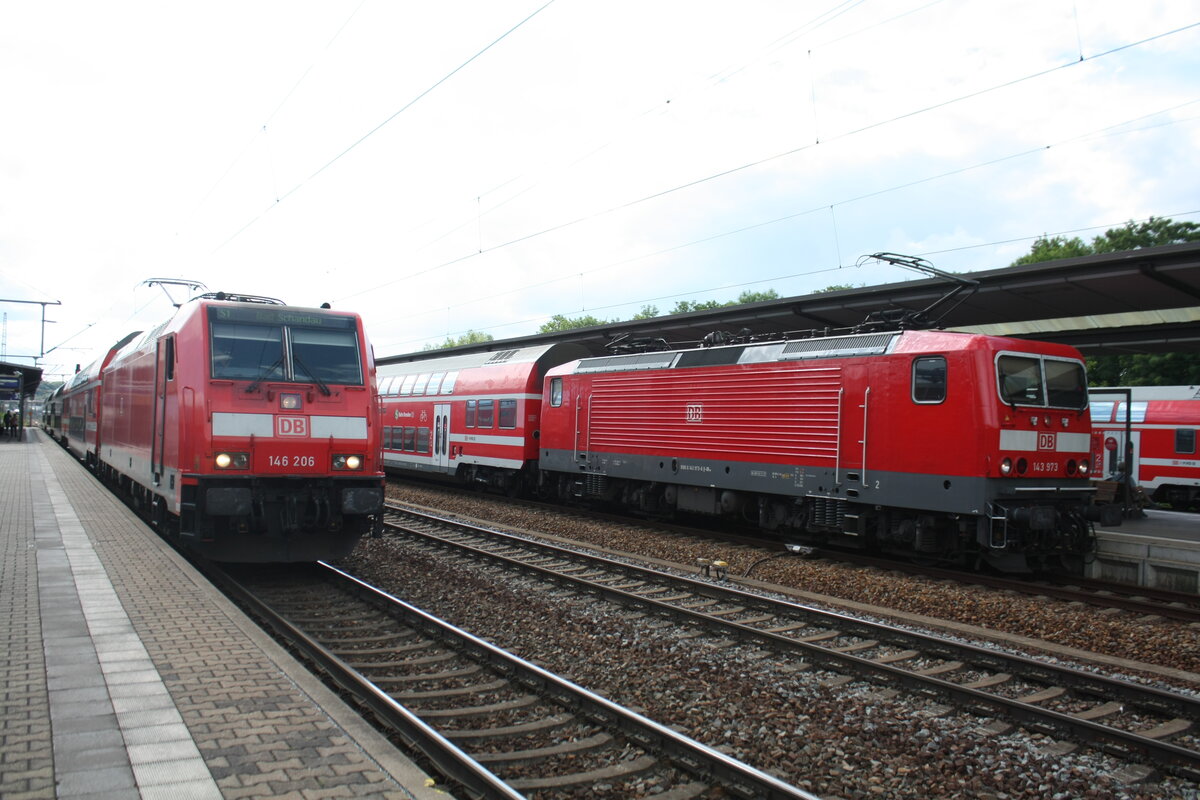 143 973 und 146 206 im Bahnhof Pirna am 6.6.22