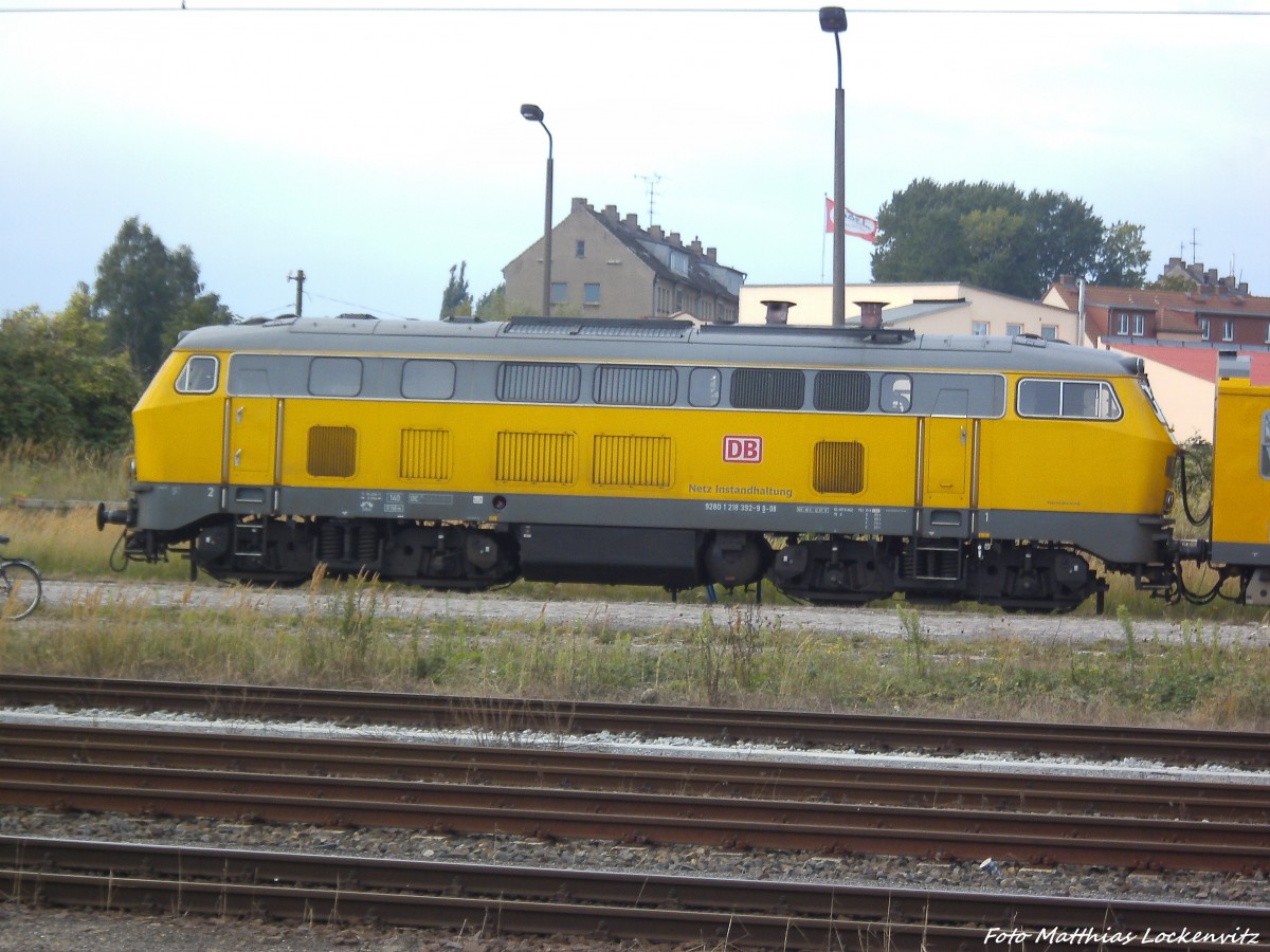 218 392-9 mit dem Messzug abgestellt in Stralsund am 10.9.13