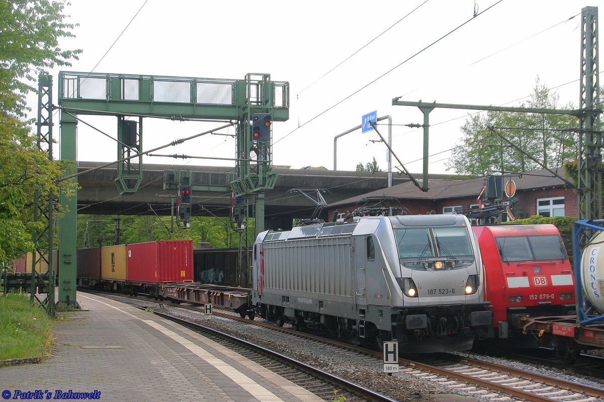 akiem/Metrans 187 523 mit Containerzug am 07.05.2019 in Hamburg-Harburg