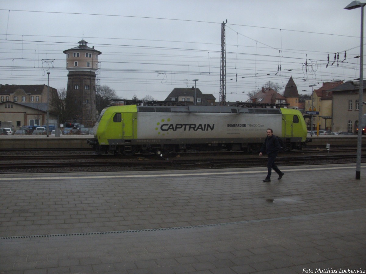 BR 185 der Captrain abgestellt im Bahnhof Angermnde am 14.2.14
