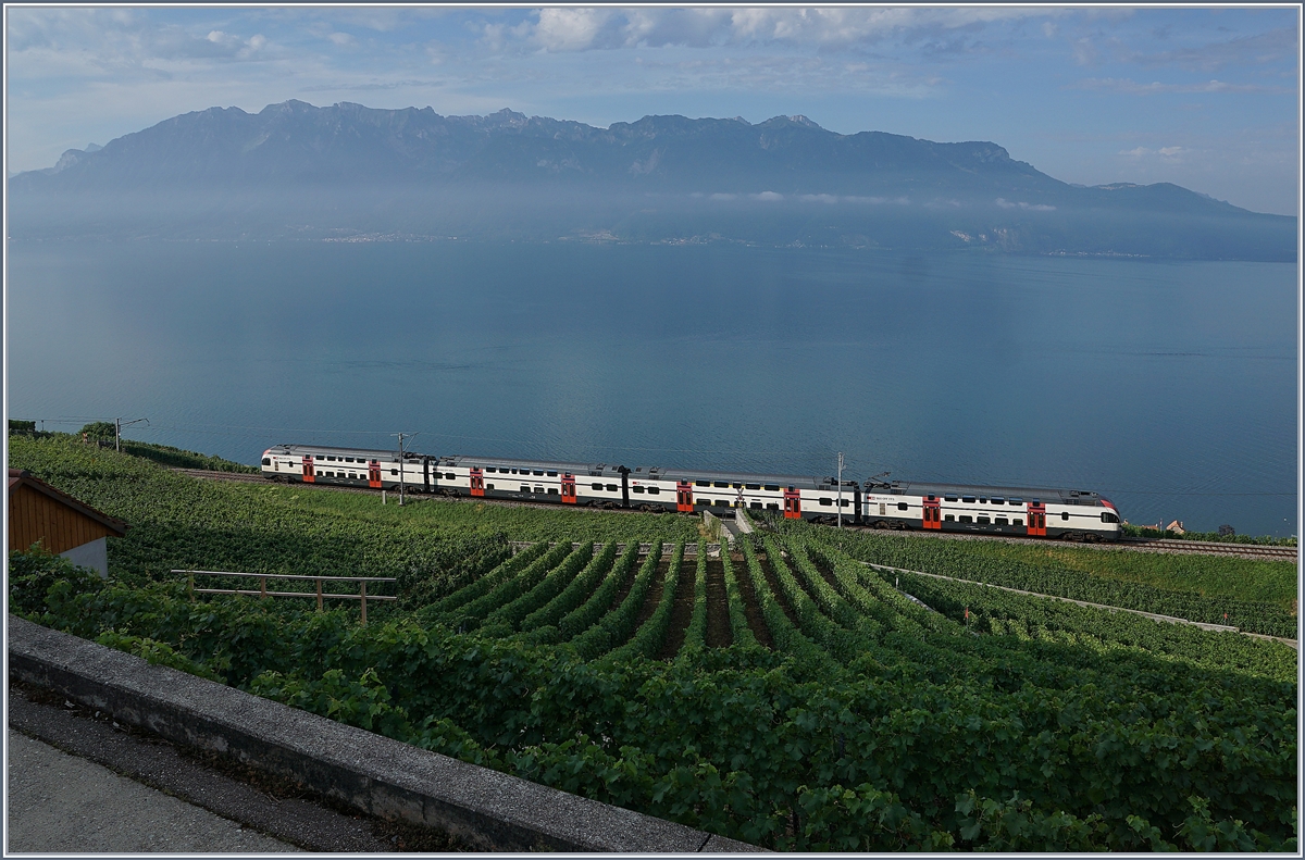 Der SBB RABE 511 104 als nummernlose S-Bahn 24759 auf dem Weg von Puidoux nach Vevey mit Halt nur in Chexbres-Village.

26. Juli 2019