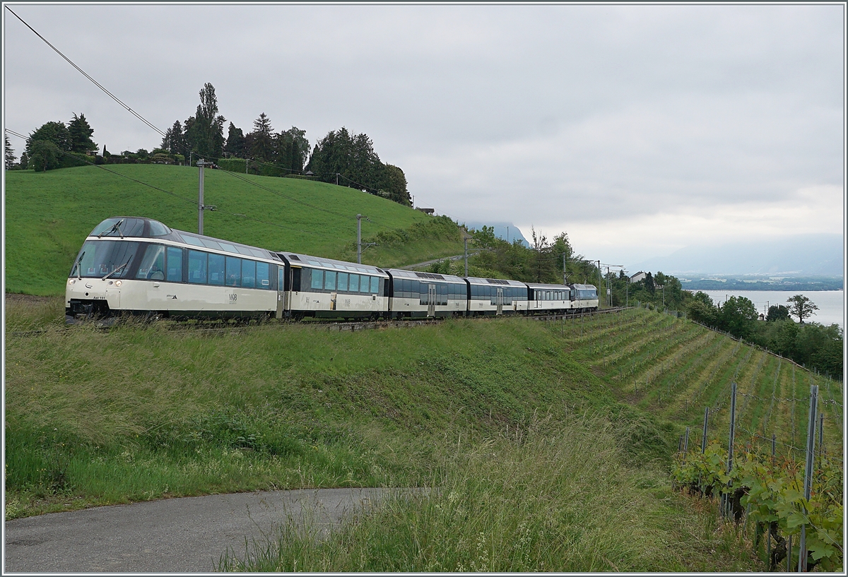 Ein MOB Panoramic Express in den Weinbergen oberhalb von Montreux bei Planchamp. 

14. Mai 2020