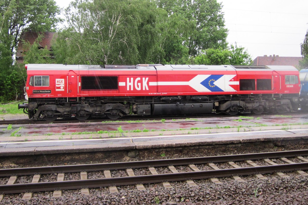 Hochwasserbedingt zeitlich z-gestellt steht HGK DE 668 in Grosskorbetha am 2 Juni 2013.