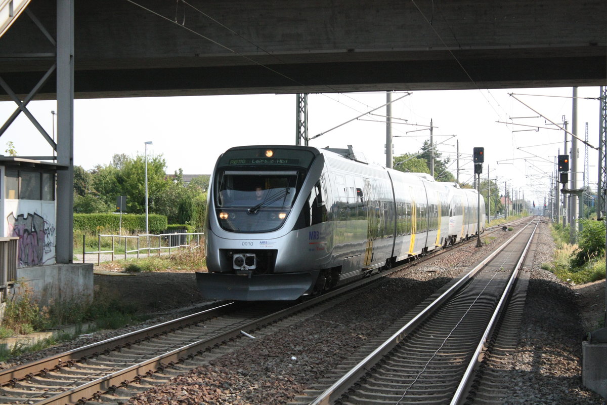 MRB VT 0010 und 0014 mit ziel Leipzig Hbf bei der Einfahrt in den Bahnhof Leipzig-Engelsdorf am 12.9.20