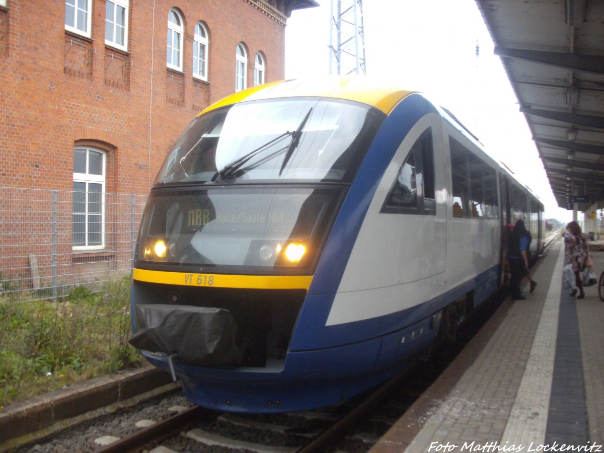 MRB VT 614 mit ziel Halle (Saale) Hbf im Bahnhof Eilenburg am 7.9.14