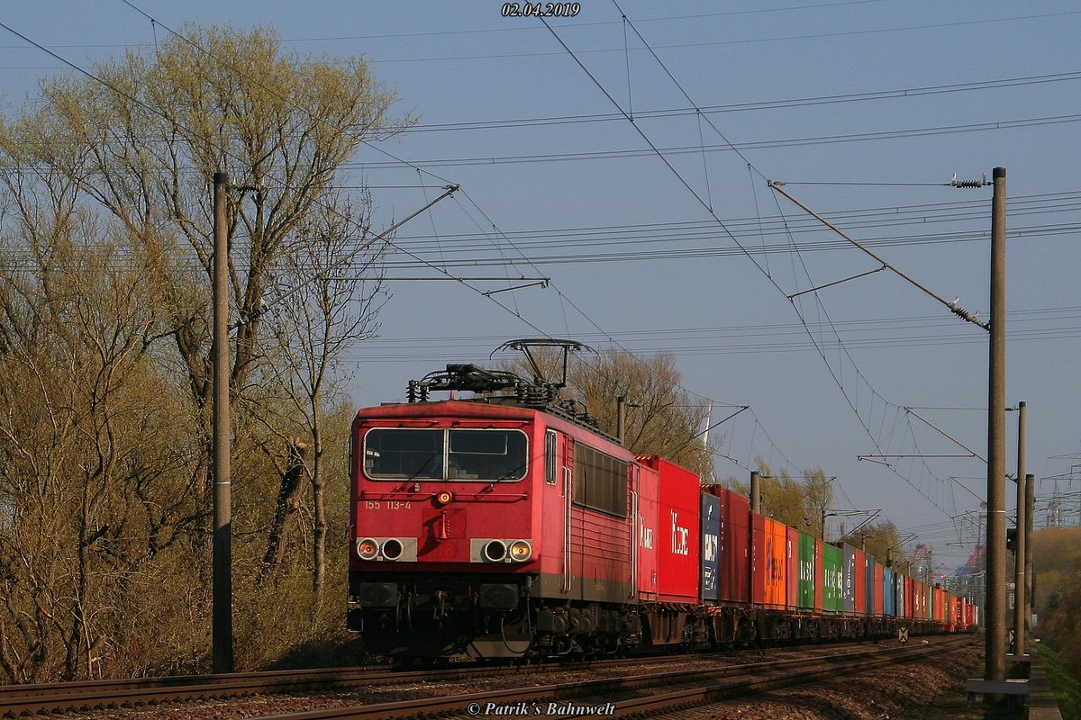 Rpool 155 113 mit Containerzug am 02.04.2019 in Hamburg-Moorburg