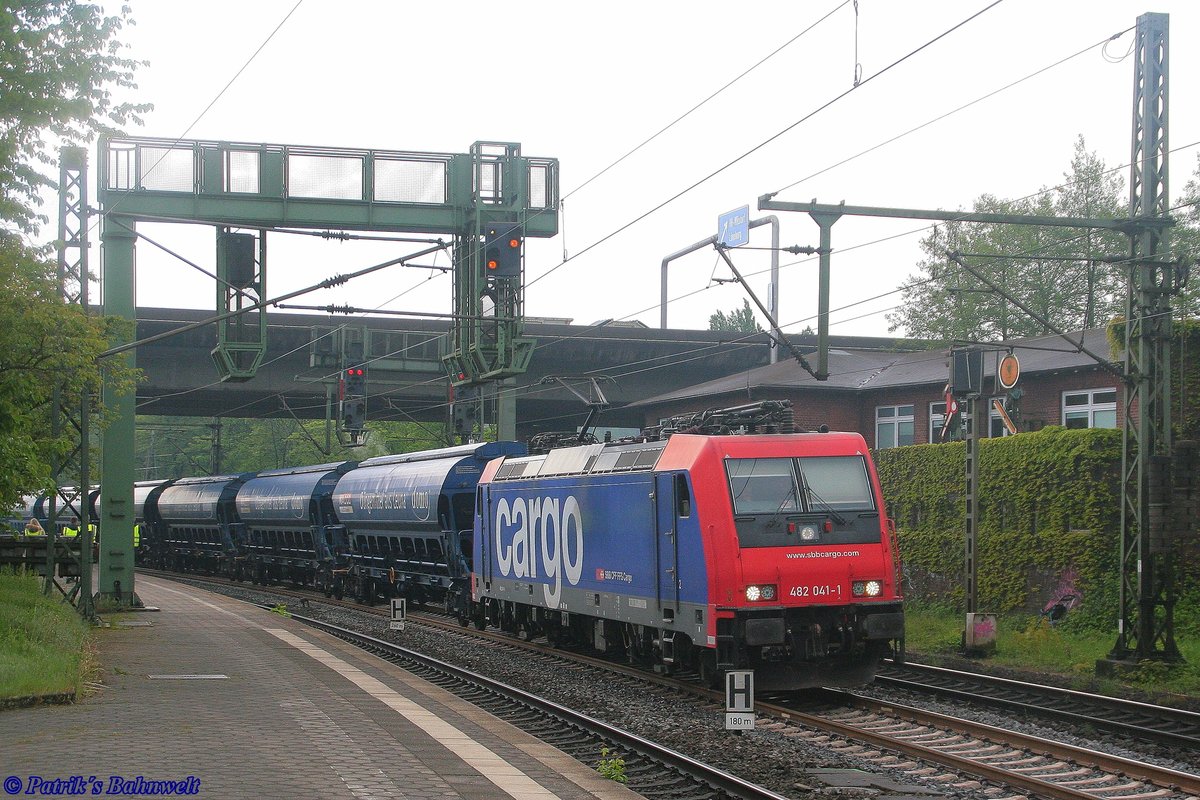 SBB Cargo 482 041 mit Tadns-Ganzzug  Düngemittel aus Leuna  am 09.05.2019 in Hamburg-Harburg