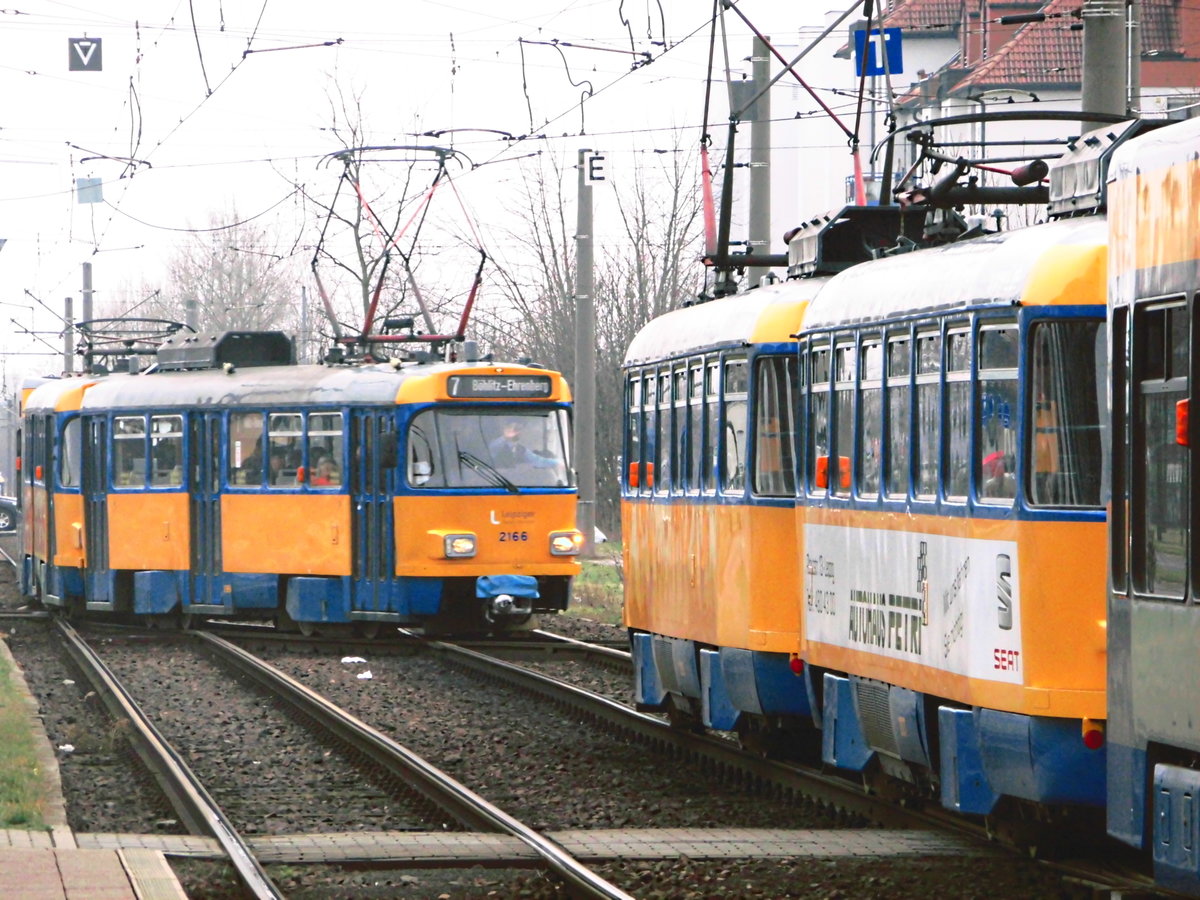 Straßenbahntreffen an der Haltestelle Leipzig, Paunsdorf Nord am 27.1.18