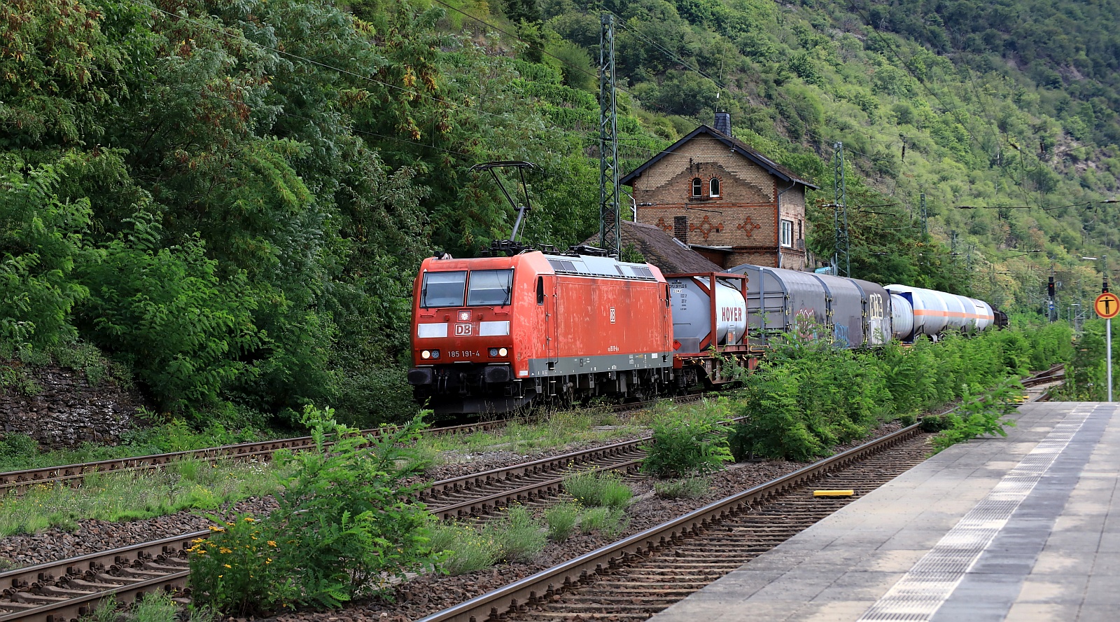DB 185 191-4 REV/km-Anh/LMR 9/03.11.20 mit Güterzug gen Koblenz. Kaub 08.08.2025
