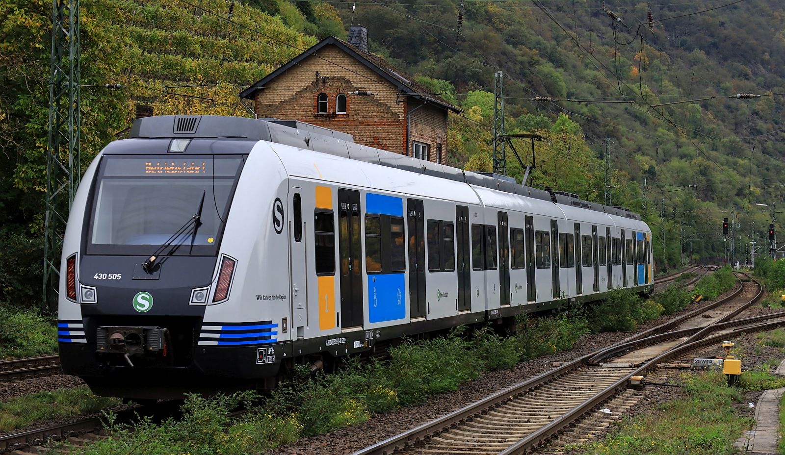Die  S-Bahn Stuttgart  in Form von 430 005/505 im neuen Design auf  Betriebsfahrt  gen S�den. 23.10.2023