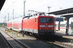 112 188 mit dem RE7 von Greifswald Hbf kommend bei der Einfahrt in den Endbahnhof Stralsund Hbf am 2.8.21