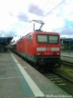 114 034-2 als RE3 mit Ziel Elsterwerda im Bahnhof Stralsund Hbf am 30.5.12