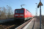 143 168 verlsst den Bahnhof Delitzsch ob Bf in Richtung Eilenburg am 5.3.22